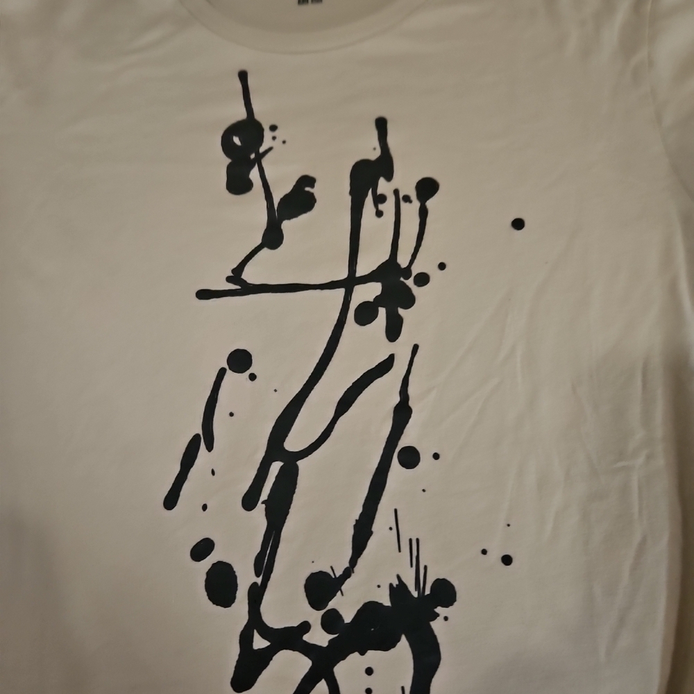 Moma White Tee with Black Abstract Design